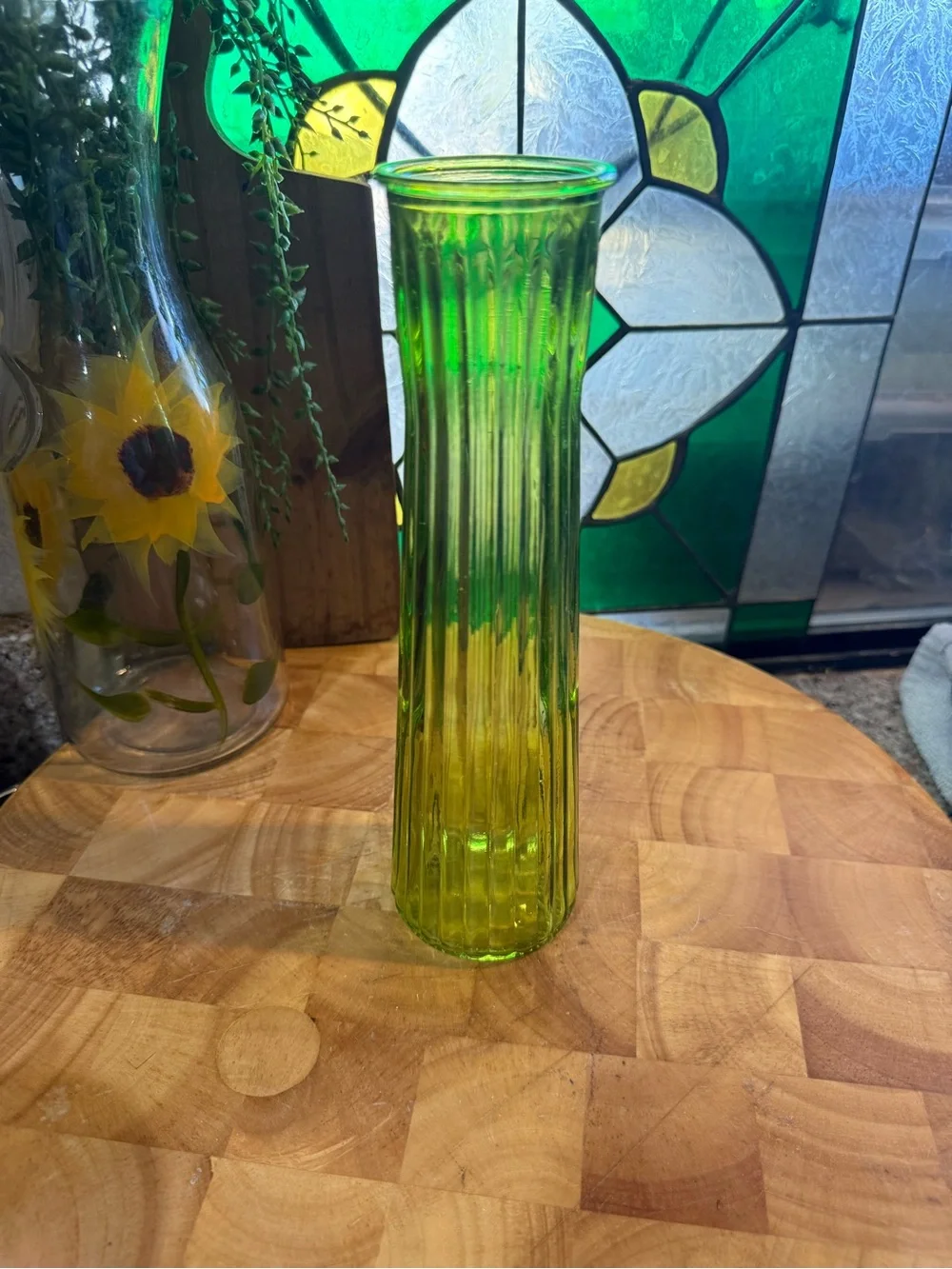 Green Ribbed Glass Bud Vase - Classic Home Accents